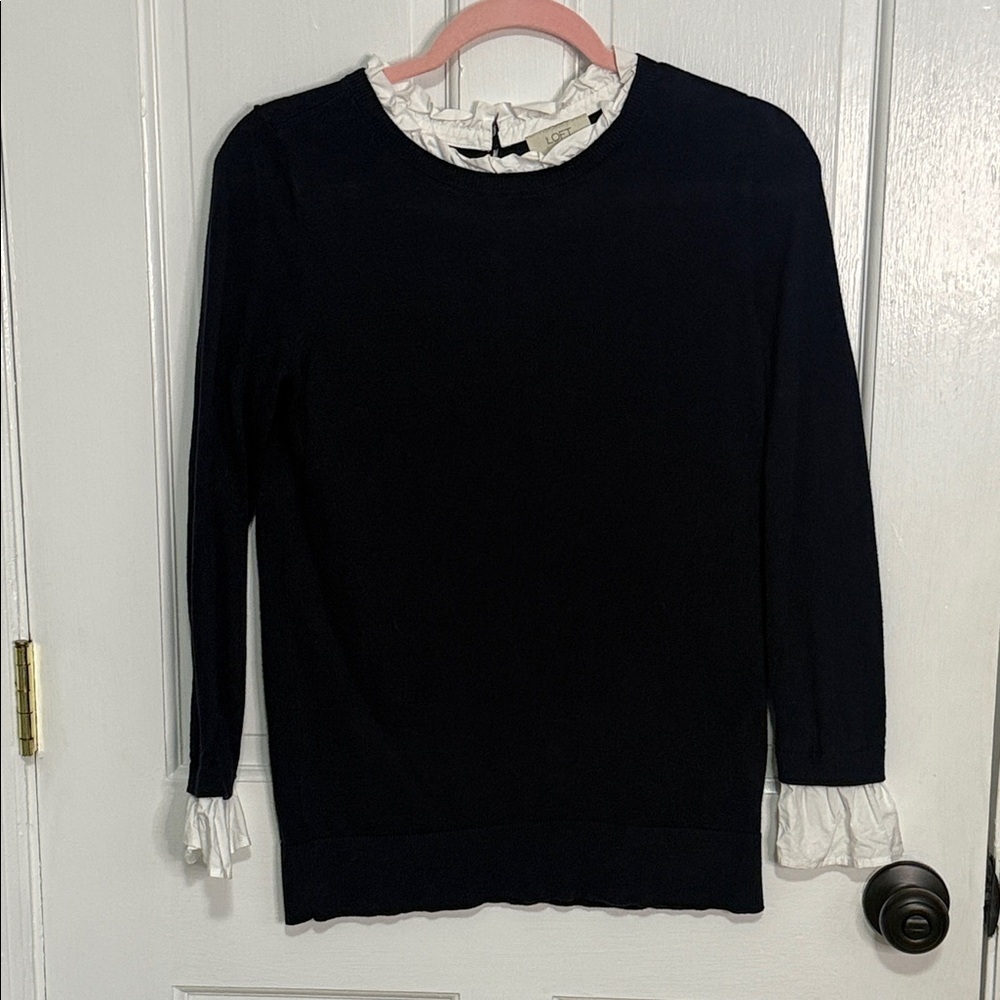 LOFT Navy Blue Sweater with White Accents